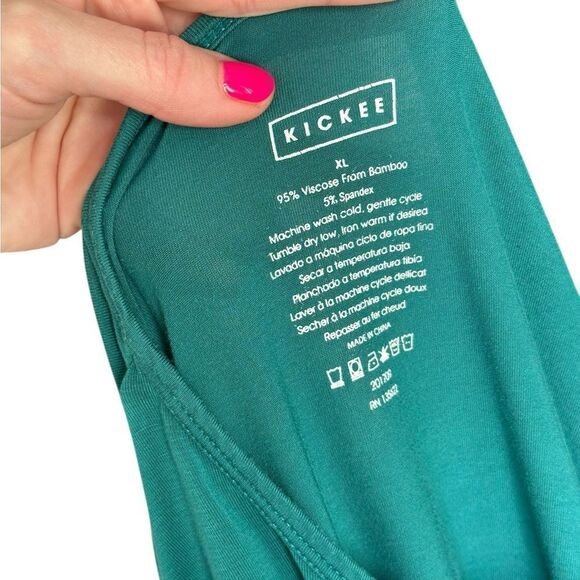 Kickee Pants Adult Teal Green Long Sleeve Bamboo Pajama Top - Picture 4 of 5